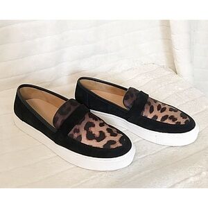 EUGENE RICONNEAUS STACY Leopard Pony Hair Slip-On Platform Loafers US 10/10.5